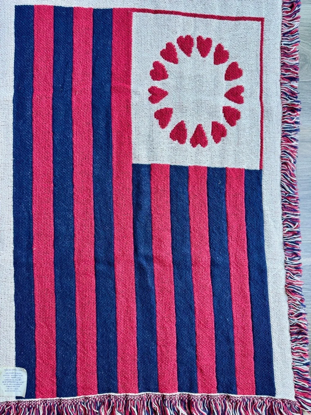 Vintage Americana God Bless America Woven Cotton Fringe Tapestry Wall Decor